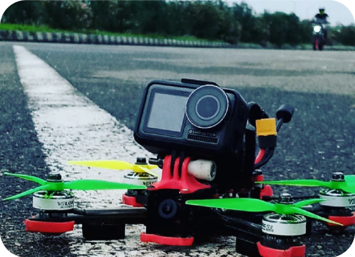 Custom FPV drone on runway